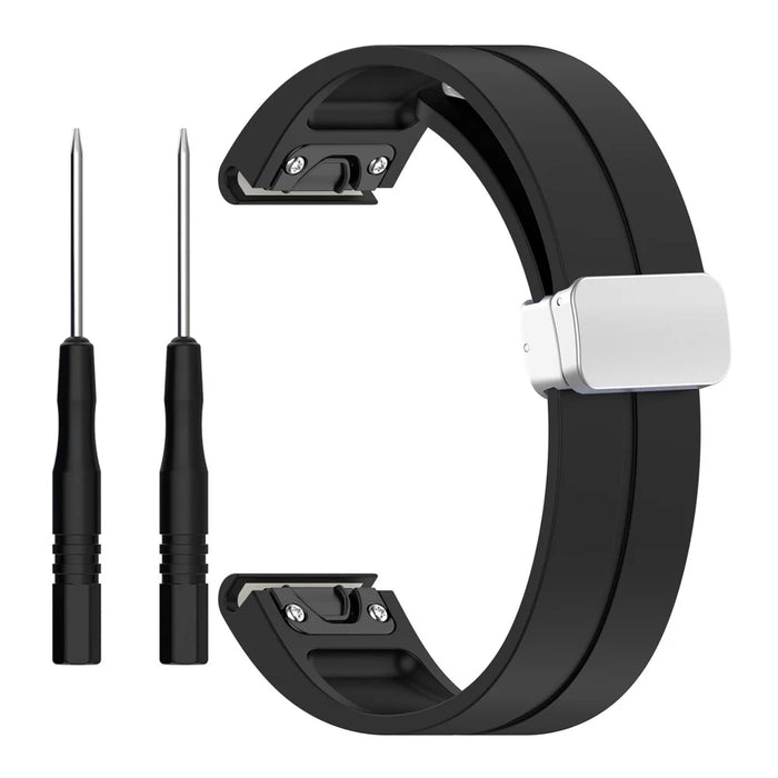 For Garmin Fenix 7S / 6S Pro / 5S Plus / Instinct 2S Silicone Watch Bands Silver Buckle 20mm Magnetic Strap - Black - 1