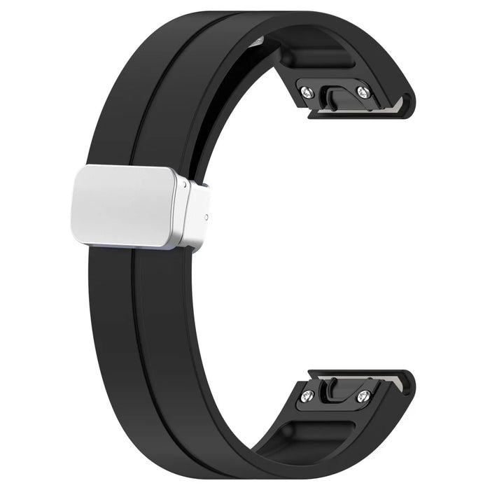 For Garmin Fenix 7S / 6S Pro / 5S Plus / Instinct 2S Silicone Watch Bands Silver Buckle 20mm Magnetic Strap - Black - 4