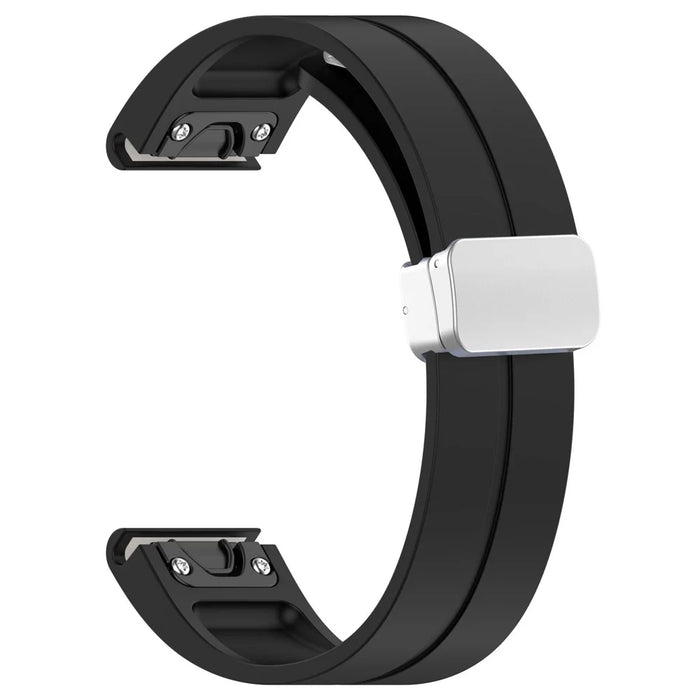 For Garmin Fenix 7S / 6S Pro / 5S Plus / Instinct 2S Silicone Watch Bands Silver Buckle 20mm Magnetic Strap - Black - 5