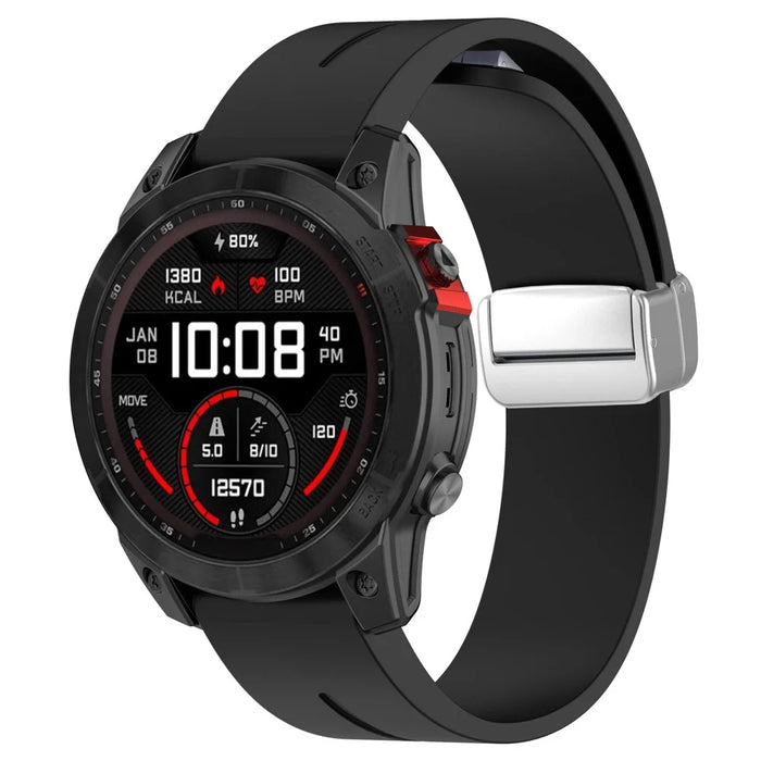 For Garmin Fenix 7S / 6S Pro / 5S Plus / Instinct 2S Silicone Watch Bands Silver Buckle 20mm Magnetic Strap - Black - 6