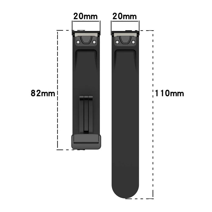 For Garmin Fenix 7S / 6S Pro / 5S Plus / Instinct 2S Silicone Watch Bands Silver Buckle 20mm Magnetic Strap - Black - 7