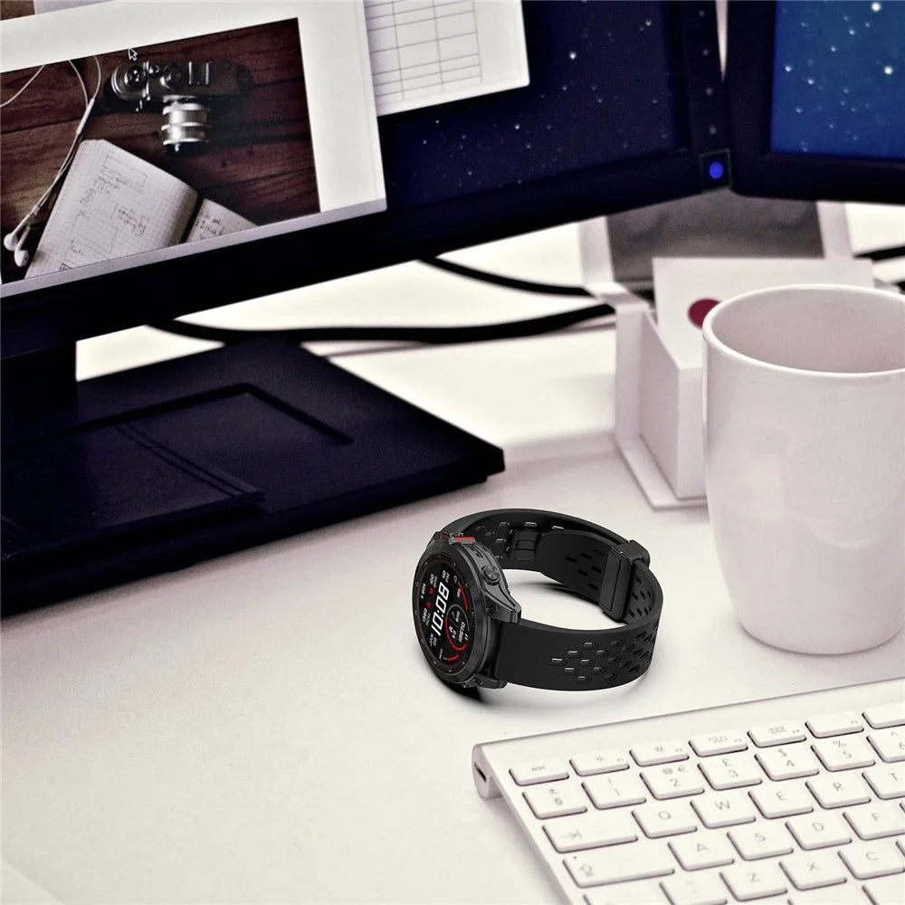 For Garmin Fenix 7 / Forerunner 965 / 955 / 945 / 935 Watch Band 22mm Silicone Breathable Wristband - Black - 3