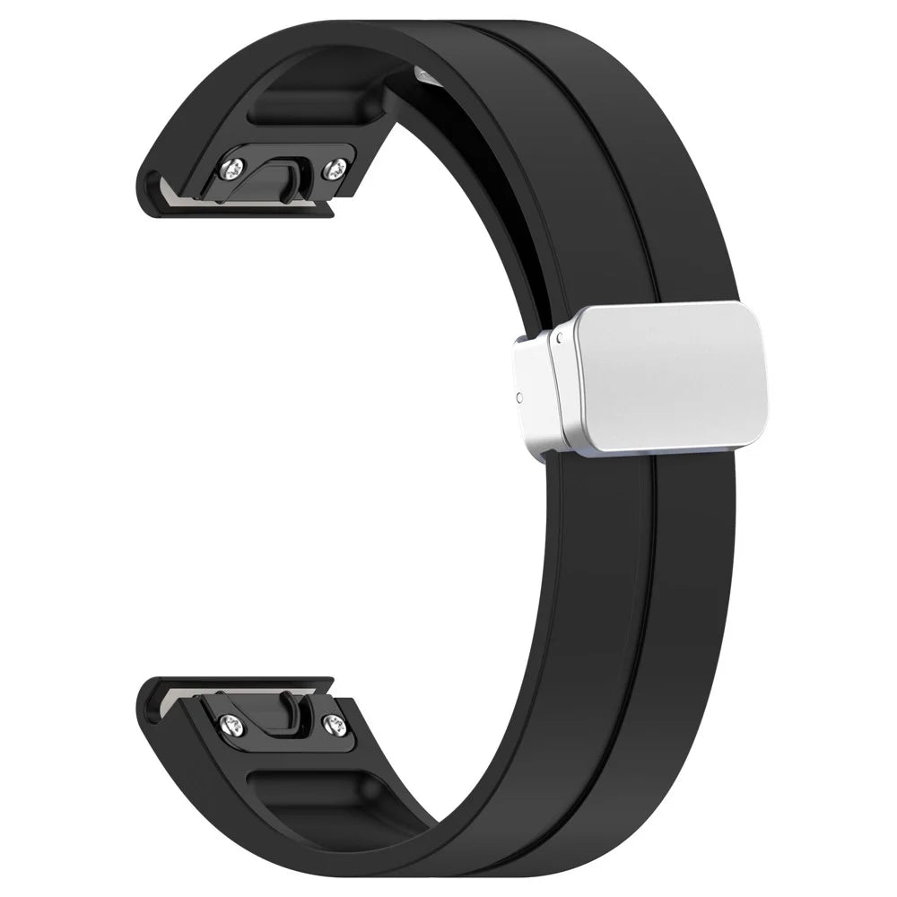 For Garmin Fenix 7 / Forerunner 965 / 955 / 945 / 935 22mm Watch Band Silive Buckle Silicone Wriststrap - Black - 5