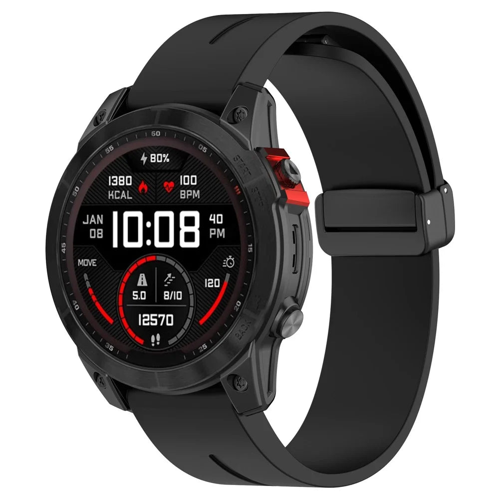 For Garmin Fenix 7X / 7X Solar / Tactix 7 Pro Silicone Watch Strap 26mm Folding Black Buckle Watchband - Black - 4