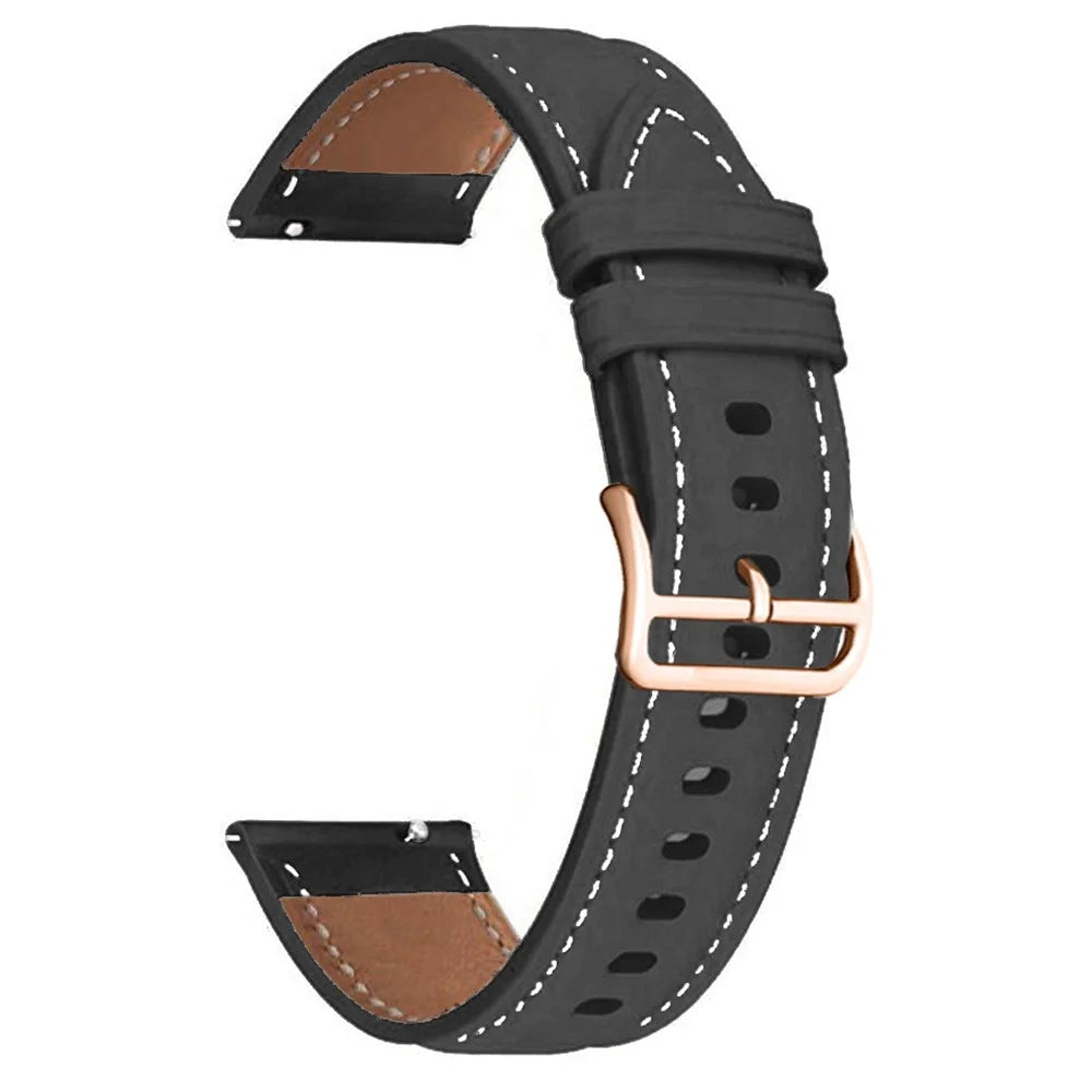For Garmin vivoactive 5 / Venu 2 Plus / Venu Sq PU Leather Watch Strap Gold Buckle 20mm Watch Band - Black - 1