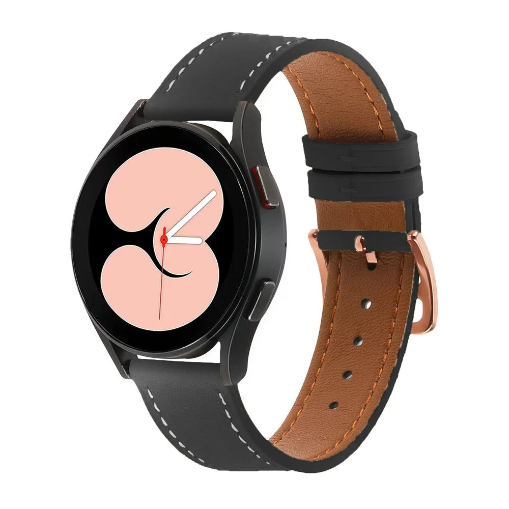 For Garmin vivoactive 5 / Venu 2 Plus / Venu Sq PU Leather Watch Strap Gold Buckle 20mm Watch Band - Black - 3