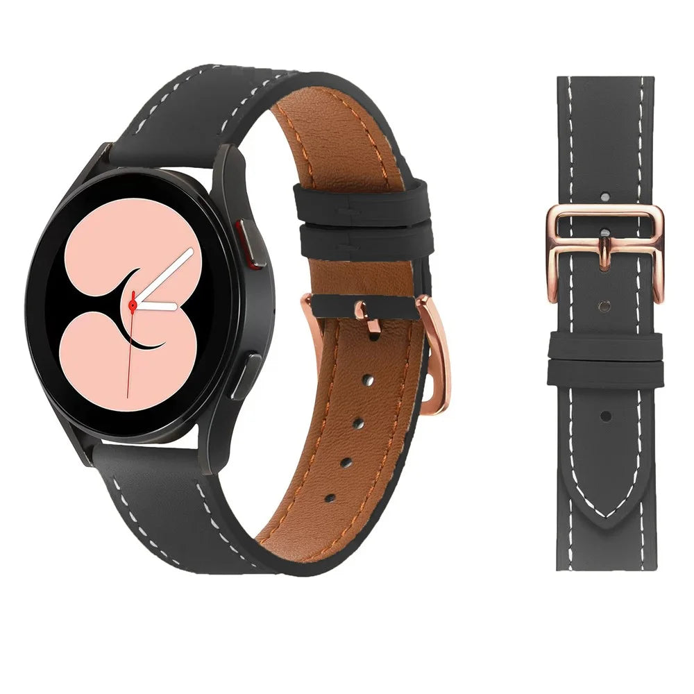 For Garmin vivoactive 5 / Venu 2 Plus / Venu Sq PU Leather Watch Strap Gold Buckle 20mm Watch Band - Black - 4