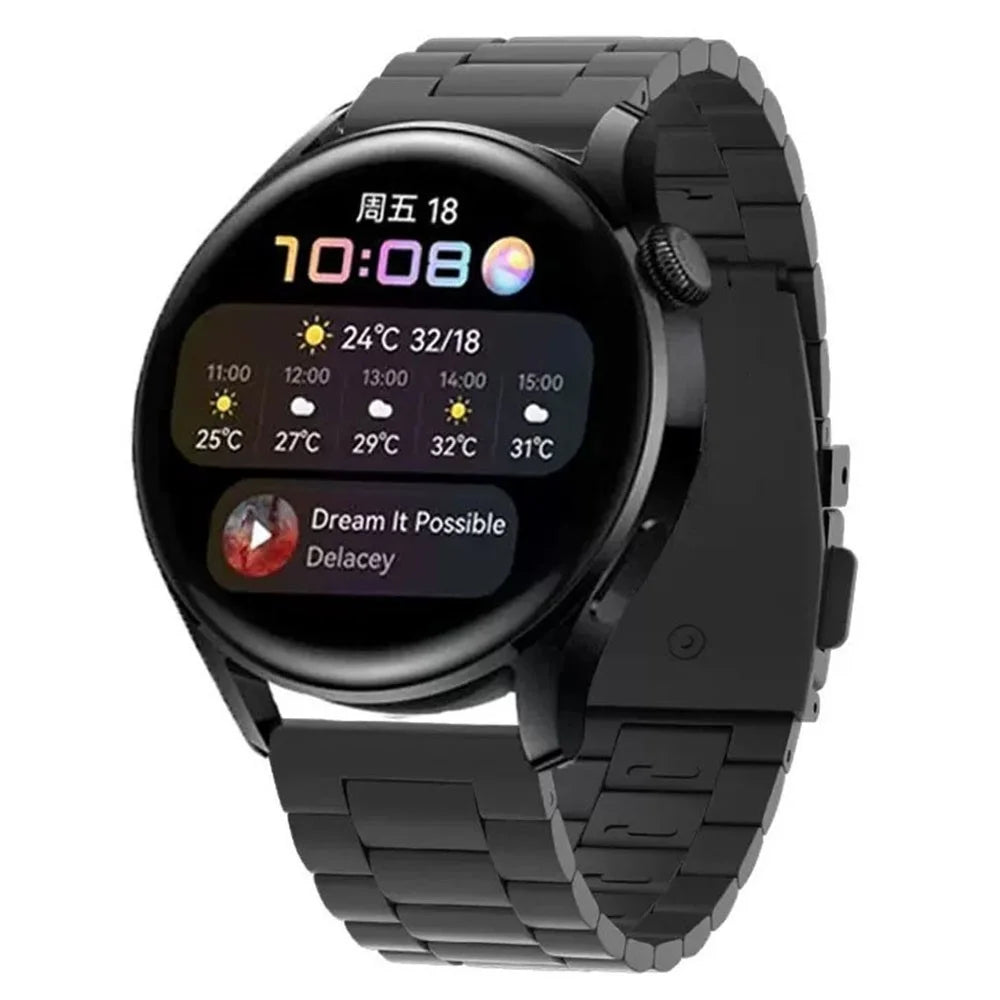 For Huawei Watch GT 4 46mm / GT 3 46mm / GT 2 46mm Watch Strap 3 Beads Titanium Steel 22mm Wrist Band - Black - 2