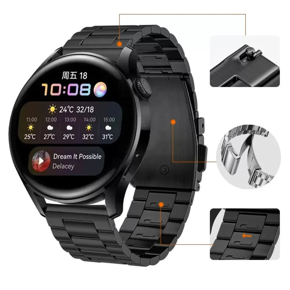 For Huawei Watch GT 4 46mm / GT 3 46mm / GT 2 46mm Watch Strap 3 Beads Titanium Steel 22mm Wrist Band - Black - 3
