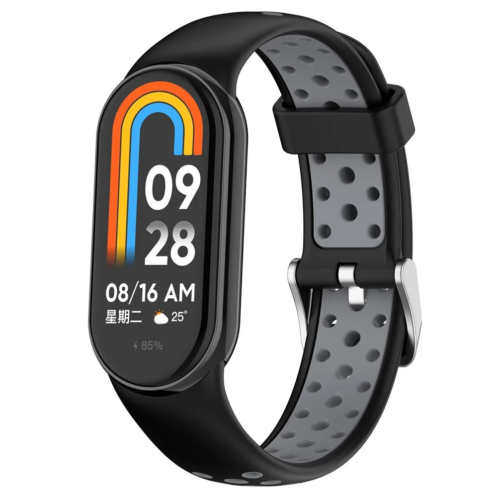 For Xiaomi Smart Band 9 NFC / 9 / 8 NFC / 8 Silicone Watch Band Dual Color Adjustable Wrist Strap - Black+Grey - 3
