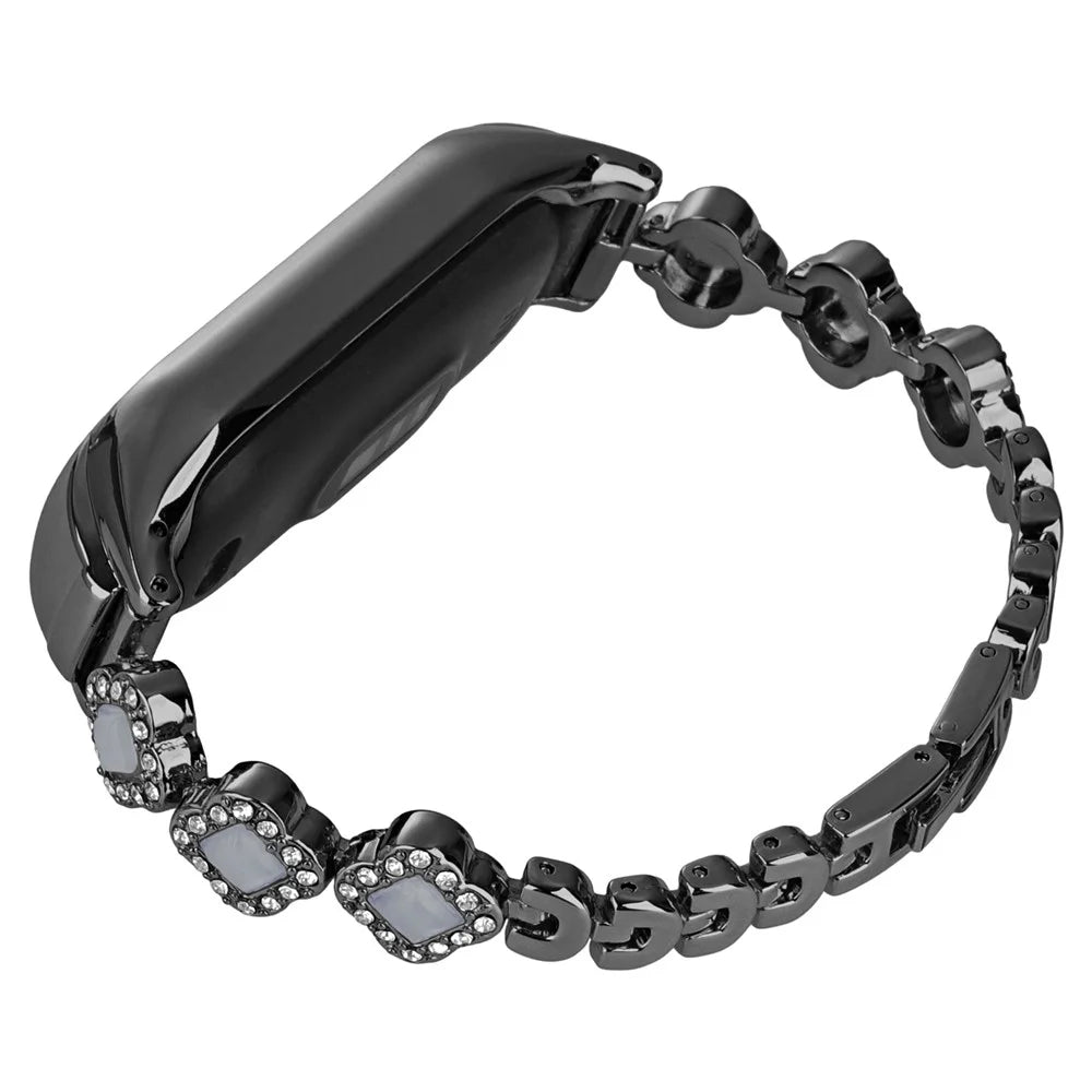 For Xiaomi Smart Band 9 NFC / 9 / 8 NFC / 8 Watch Band Strap Rhinestone Decor Clover Bracelet - Black - 1