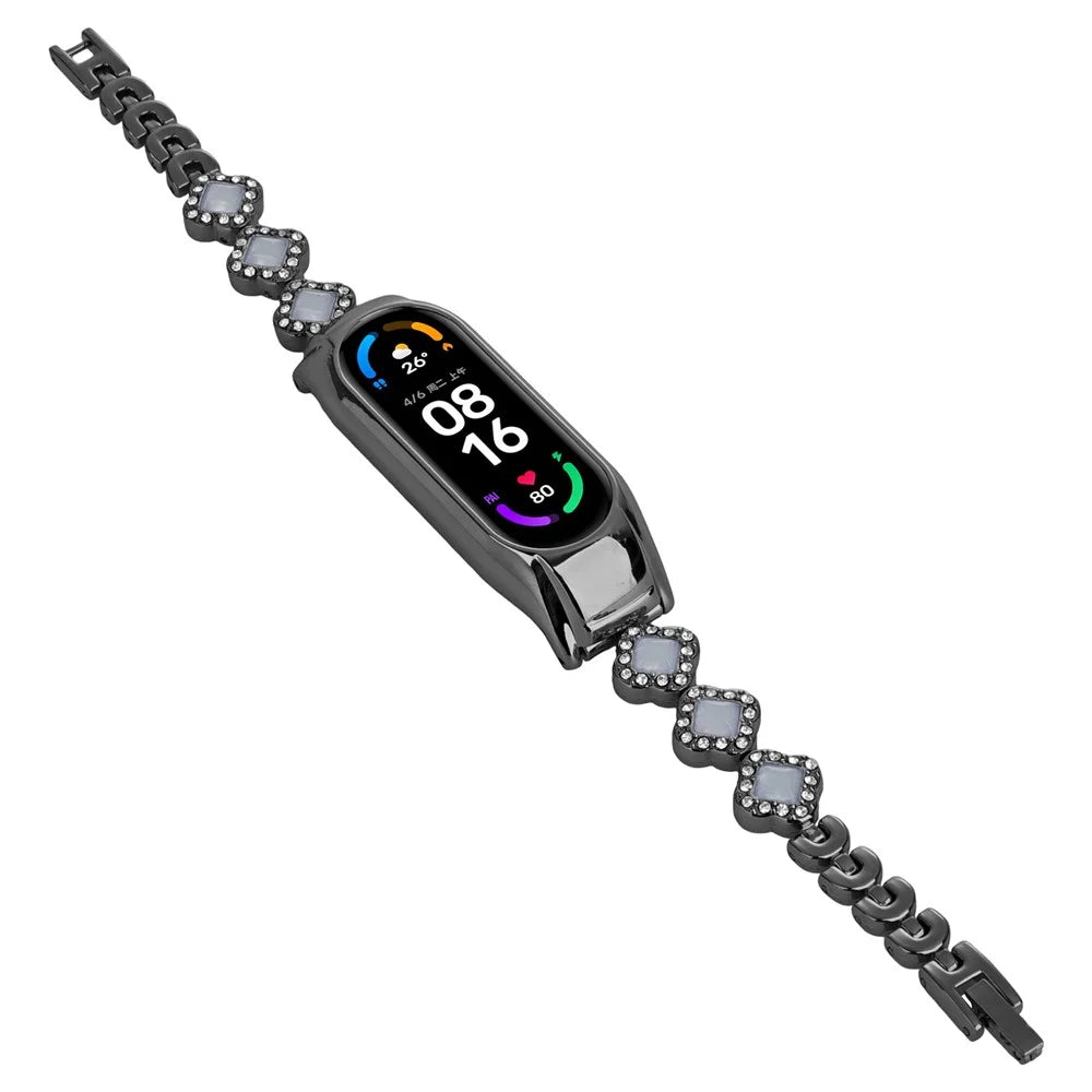 For Xiaomi Smart Band 9 NFC / 9 / 8 NFC / 8 Watch Band Strap Rhinestone Decor Clover Bracelet - Black - 2