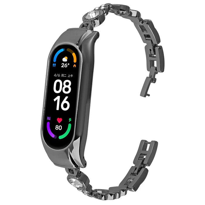 For Xiaomi Smart Band 9 NFC / 9 / 8 NFC / 8 Watch Bracelet Rhinestones Decor Metal Strap Replacement - Black - 1