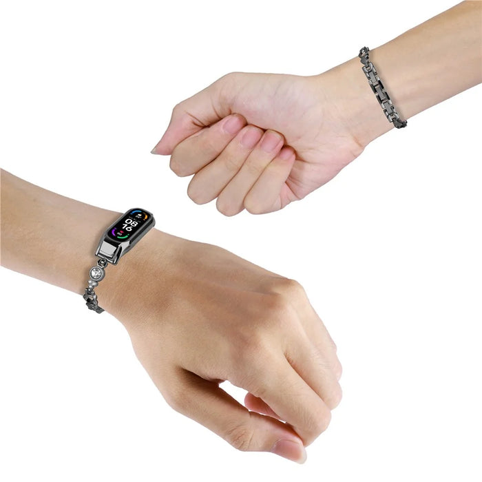 For Xiaomi Smart Band 9 NFC / 9 / 8 NFC / 8 Watch Bracelet Rhinestones Decor Metal Strap Replacement - Black - 3