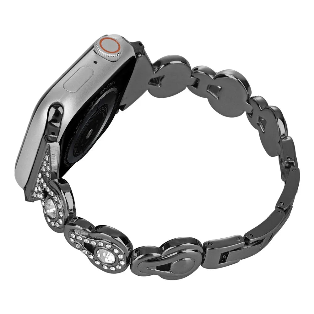 For Apple Watch Ultra 3 2 1 49mm / Series 11 10 46mm / 9 8 7 45mm / SE3 SE2 SE 6 5 4 44mm / 3 2 1 42mm Watch Band Rhinestone Decor Bracelet - Black - 2
