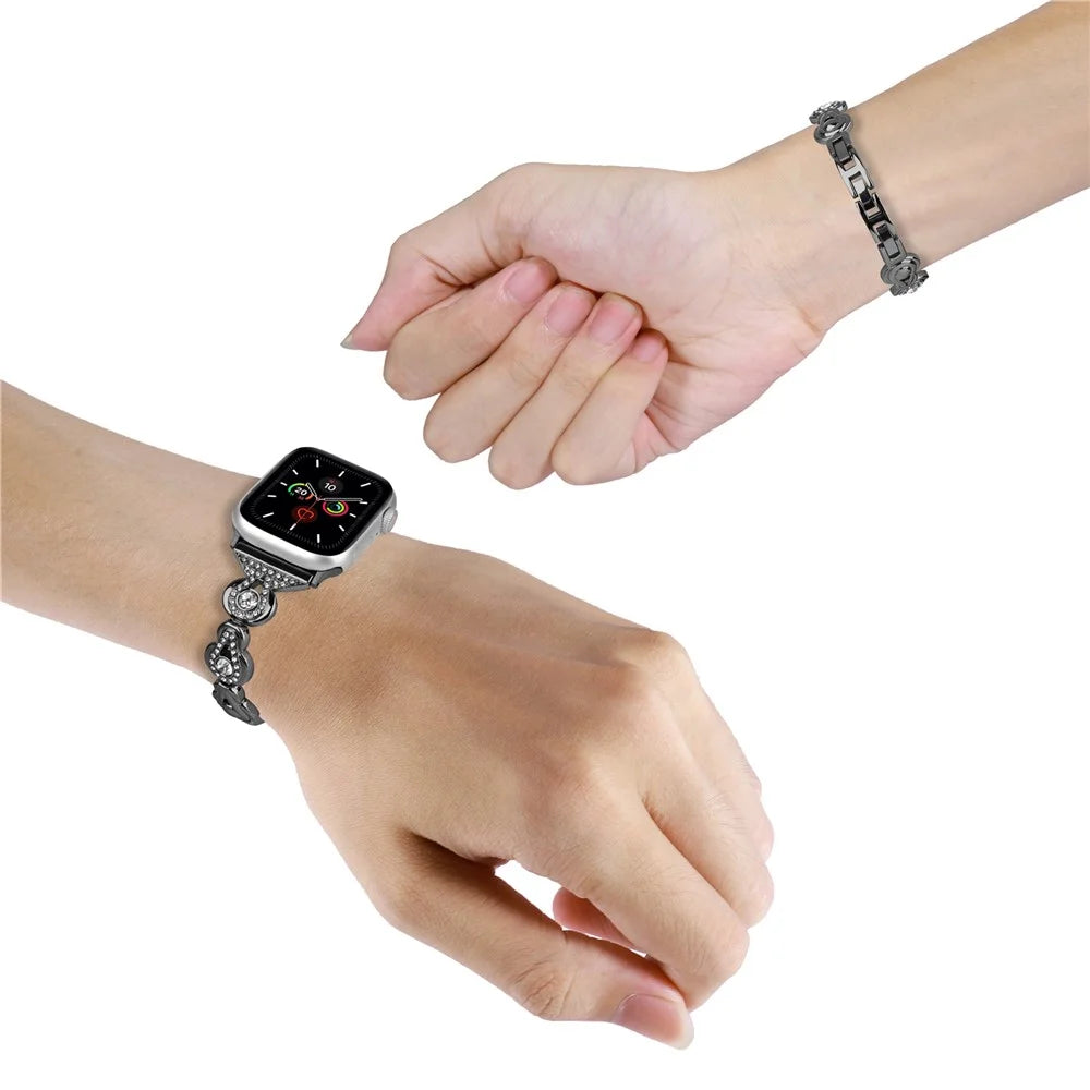 For Apple Watch Ultra 3 2 1 49mm / Series 11 10 46mm / 9 8 7 45mm / SE3 SE2 SE 6 5 4 44mm / 3 2 1 42mm Watch Band Rhinestone Decor Bracelet - Black - 3