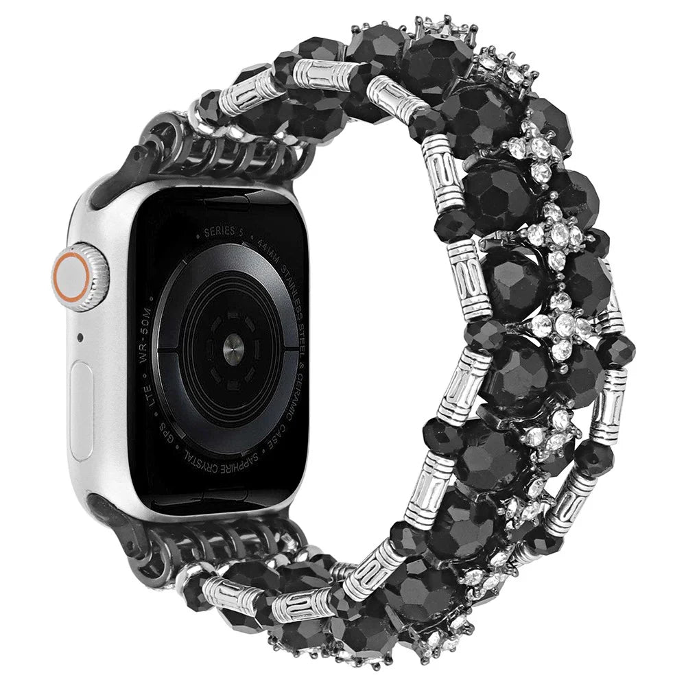 Watch Strap for Apple Watch Series 11 10 42mm / 9 8 7 41mm / SE3 SE2 SE 6 5 4 40mm / 3 2 1 38mm Beads Band Jewelry Wriststrap - Black - 1