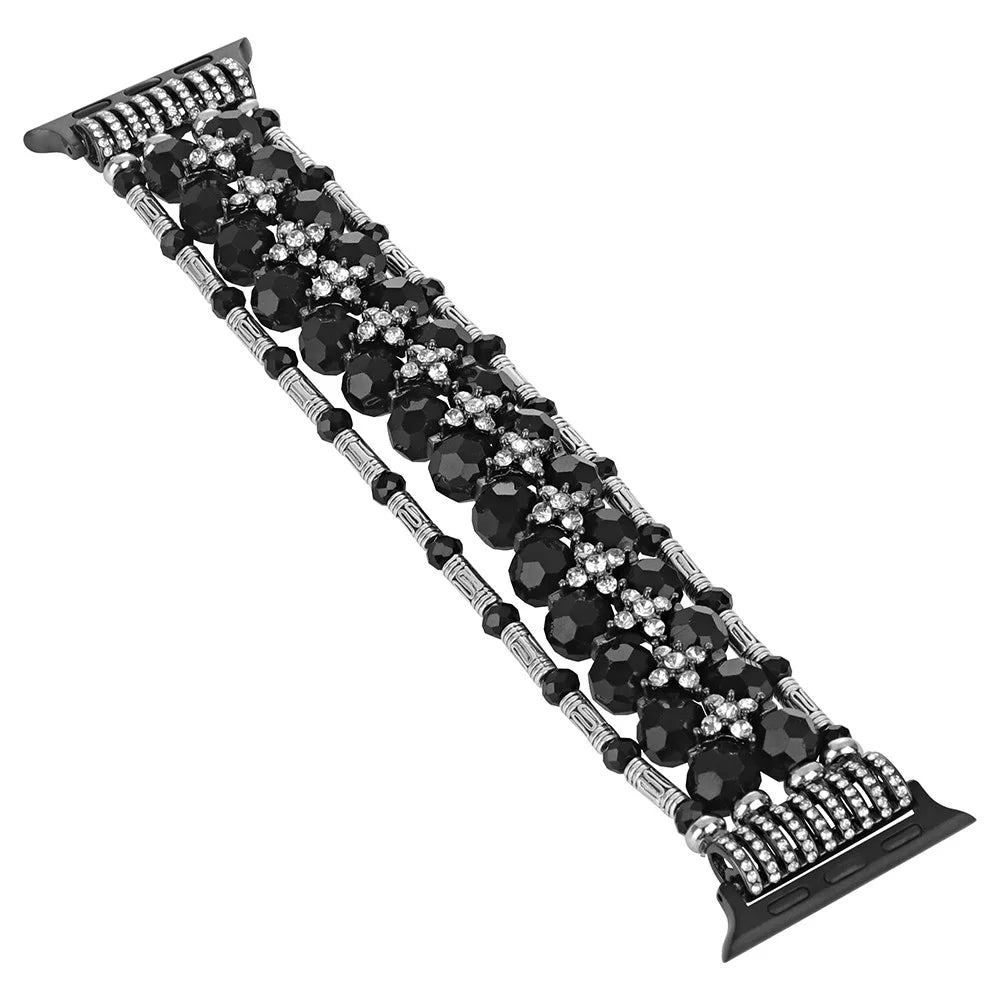 Watch Strap for Apple Watch Series 11 10 42mm / 9 8 7 41mm / SE3 SE2 SE 6 5 4 40mm / 3 2 1 38mm Beads Band Jewelry Wriststrap - Black - 2