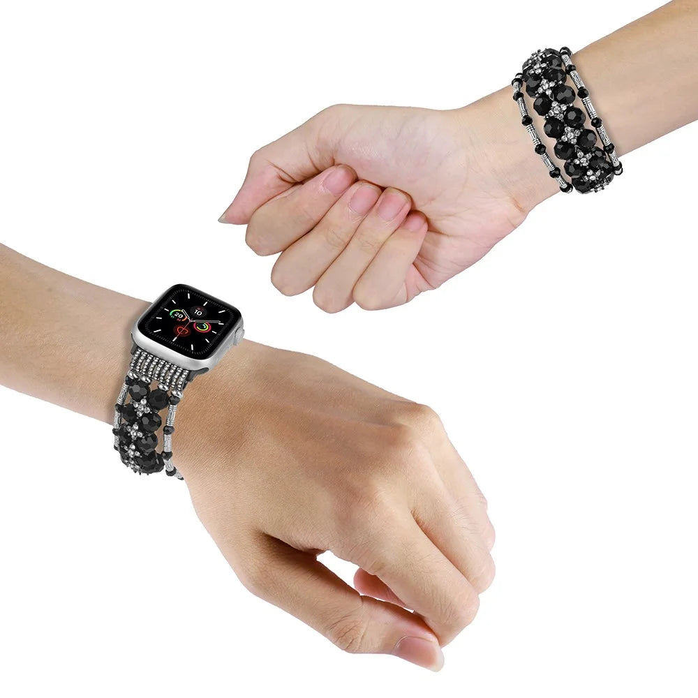 Watch Strap for Apple Watch Series 11 10 42mm / 9 8 7 41mm / SE3 SE2 SE 6 5 4 40mm / 3 2 1 38mm Beads Band Jewelry Wriststrap - Black - 3