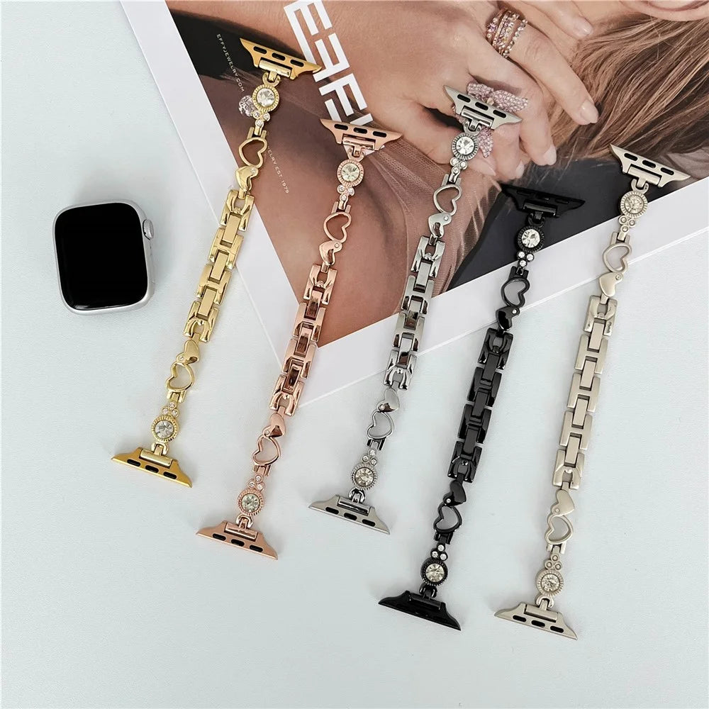 Watch Strap for Apple Watch Series 11 10 42mm / 9 8 7 41mm / SE3 SE2 SE 6 5 4 40mm / 3 2 1 38mm Watch Band Heart-Shaped Dressy Strap - Black - 2
