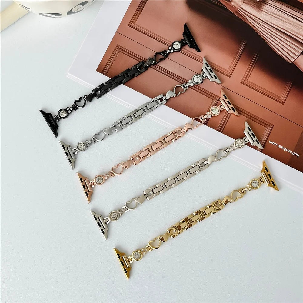 Watch Strap for Apple Watch Series 11 10 42mm / 9 8 7 41mm / SE3 SE2 SE 6 5 4 40mm / 3 2 1 38mm Watch Band Heart-Shaped Dressy Strap - Black - 3
