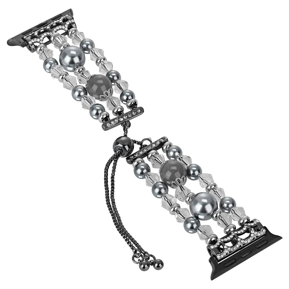 For Apple Watch Ultra 3 2 1 49mm / Series 11 10 46mm / 9 8 7 45mm / SE3 SE2 SE 6 5 4 44mm / 3 2 1 42mm Beads Watch Band Adjustable Bracelet - Grey - 2