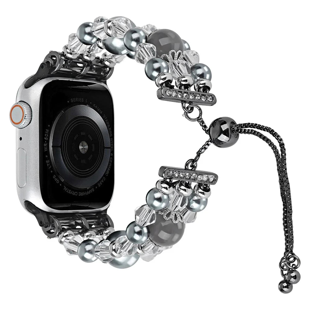 Watch Strap for Apple Watch Series 11 10 42mm / 9 8 7 41mm / SE3 SE2 SE 6 5 4 40mm / 3 2 1 38mm Watch Strap Adjustable Beads Wristband - Grey - 1