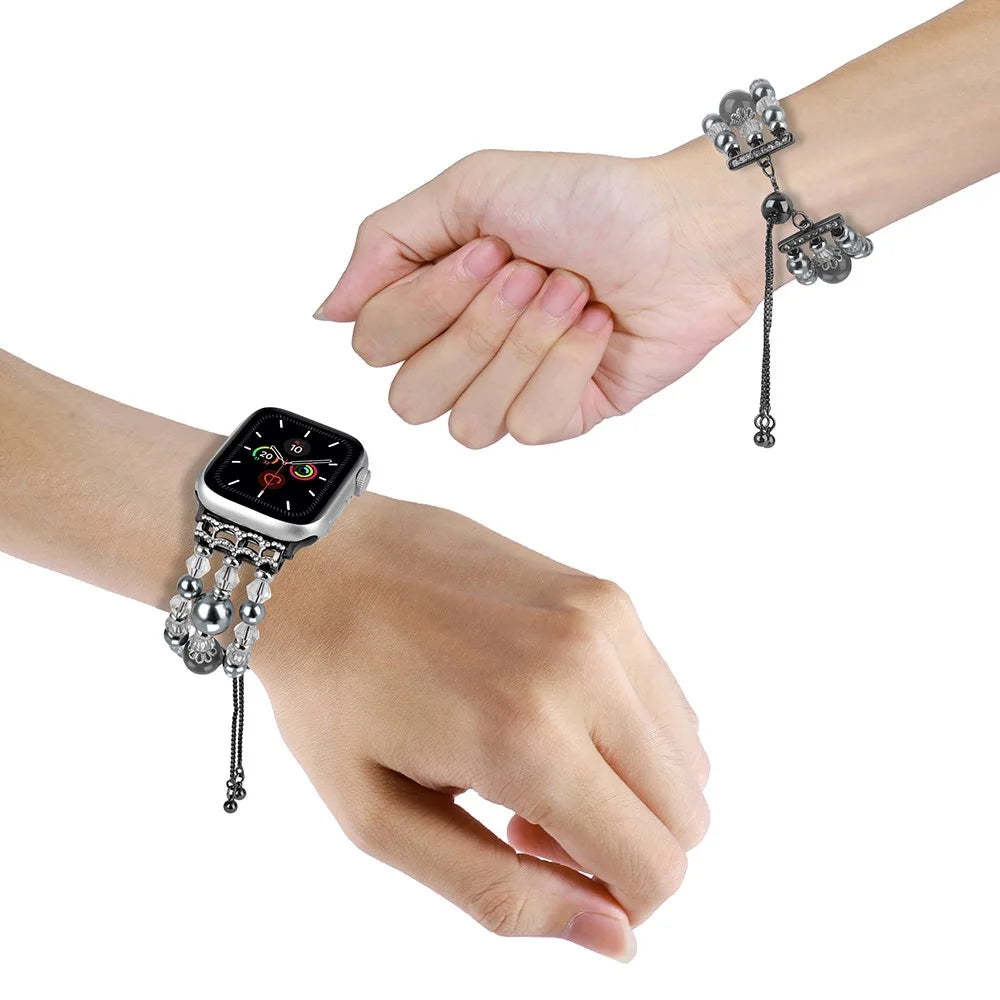 Watch Strap for Apple Watch Series 11 10 42mm / 9 8 7 41mm / SE3 SE2 SE 6 5 4 40mm / 3 2 1 38mm Watch Strap Adjustable Beads Wristband - Grey - 3