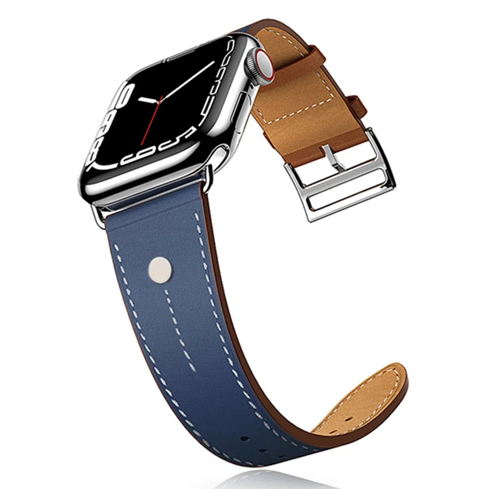 Watch Strap for Apple Watch Series 11 10 42mm / 9 8 7 41mm / SE3 SE2 SE 6 5 4 40mm / 3 2 1 38mm Rivet Decor Watch Band Genuine Cow Leather Strap - Light Yellow - 2