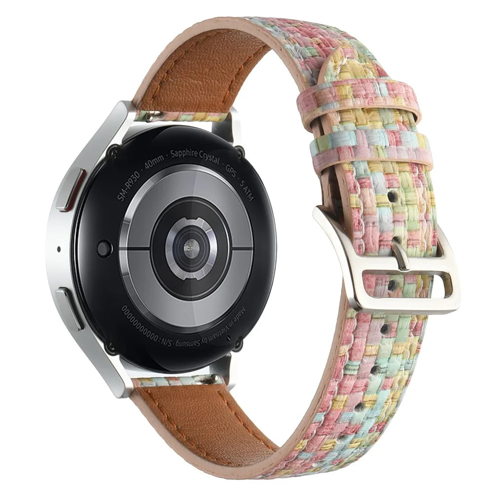For GarminActive 5 / Samsung Galaxy Watch6 Classic 47mm 43mm Watch Band 20mm Braided PU Leather Wrist Strap - Light Pink - 1