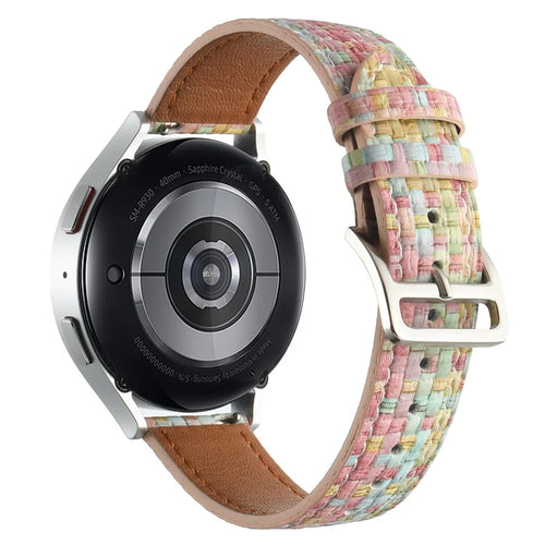 For GarminActive 5 / Samsung Galaxy Watch6 Classic 47mm 43mm Watch Band 20mm Braided PU Leather Wrist Strap - Light Pink - 1
