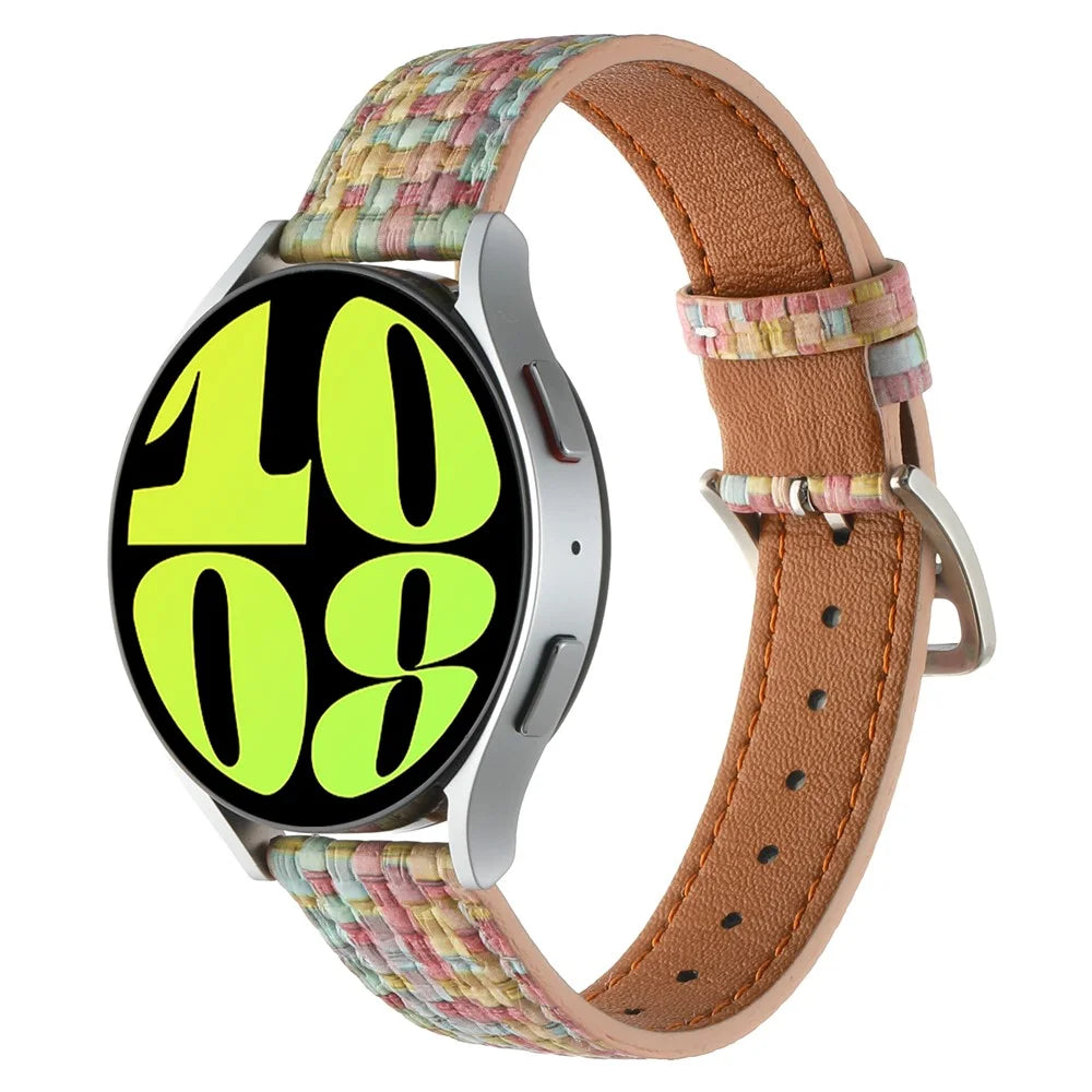 For GarminActive 5 / Samsung Galaxy Watch6 Classic 47mm 43mm Watch Band 20mm Braided PU Leather Wrist Strap - Light Pink - 2