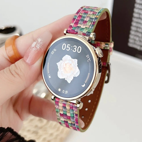 For Huawei Watch GT 4 41mm / Garmin Venu 3S Watch Strap Braided PU Leather 18mm Wrist Band - Rainbow - 1