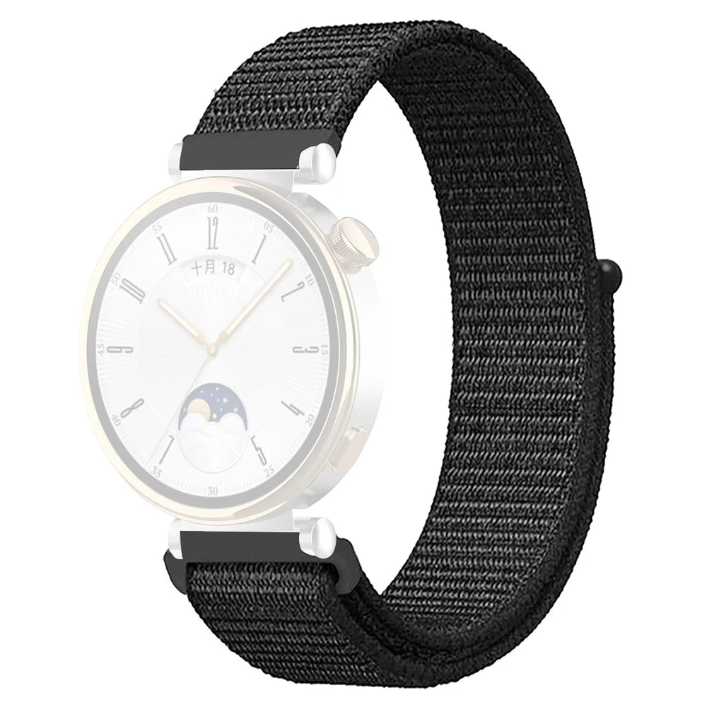 For Huawei Watch GT 4 41mm / Garmin Venu 3S Watch Band 18mm Nylon Loop Adjustable Wrist Strap - Dark Black - 1