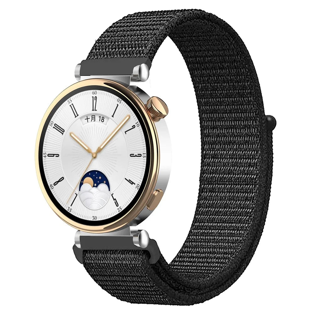 For Huawei Watch GT 4 41mm / Garmin Venu 3S Watch Band 18mm Nylon Loop Adjustable Wrist Strap - Dark Black - 2