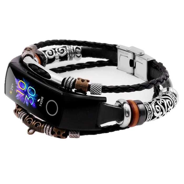 For Honor Band 4 / 5 Wrist Band Vintage Watch Beaded Bracelet - Black - 3