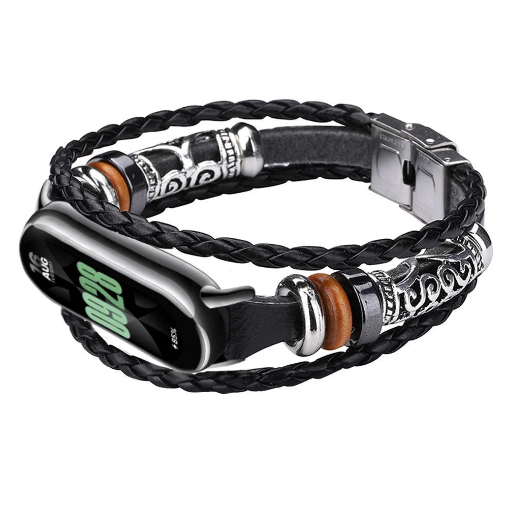 For Xiaomi Smart Band 9 NFC / 9 / 8 NFC / 8 Watch Bands Ethnic Style Beaded Retro Strap with Connector - Black - 2