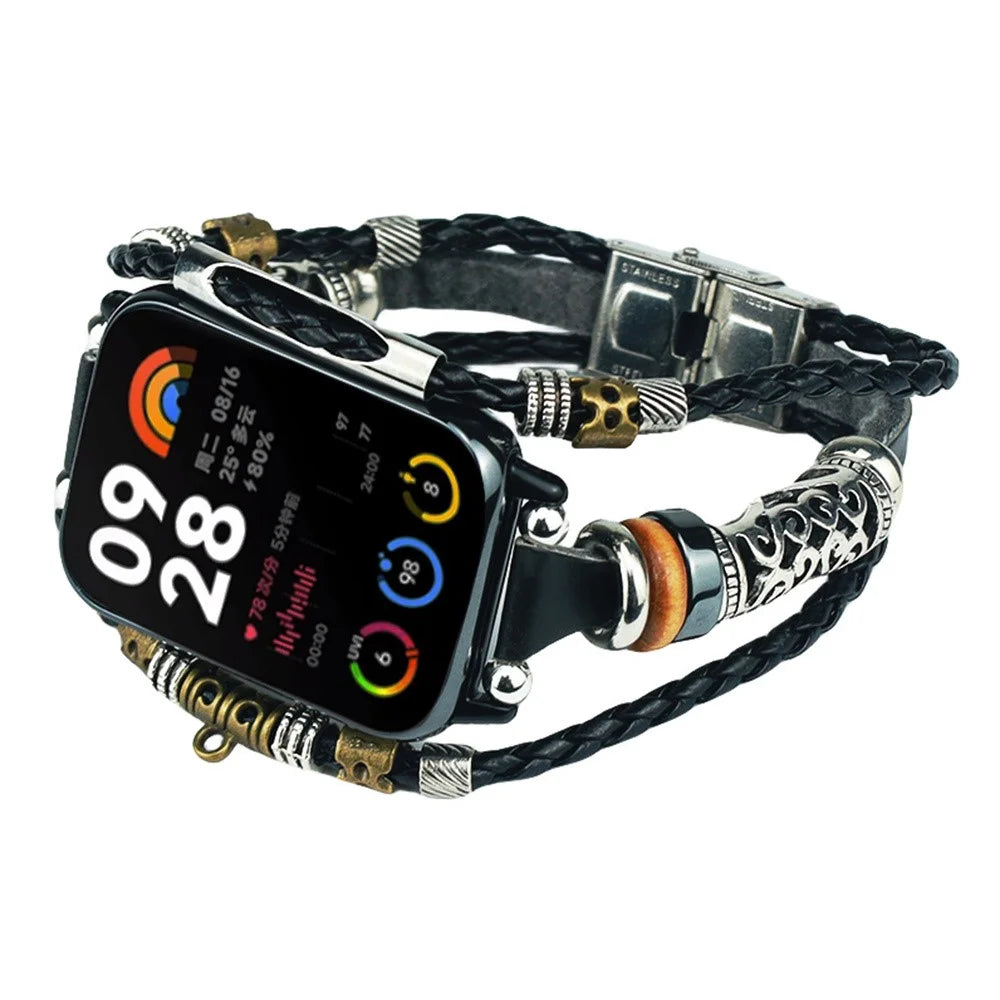 For Xiaomi Smart Band 10 Pro / 9 Pro / 8 Pro / Redmi Watch 6 / 5 / 4 Watch Band Retro Ethnic Style Beads Watch Strap Bracelet - Black - 2