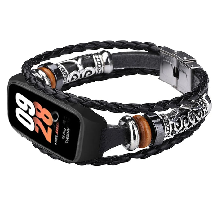 For Xiaomi Smart Band 8 Active Beads Watch Strap Ethnic DIY Watch Band Replacement - Black - 1