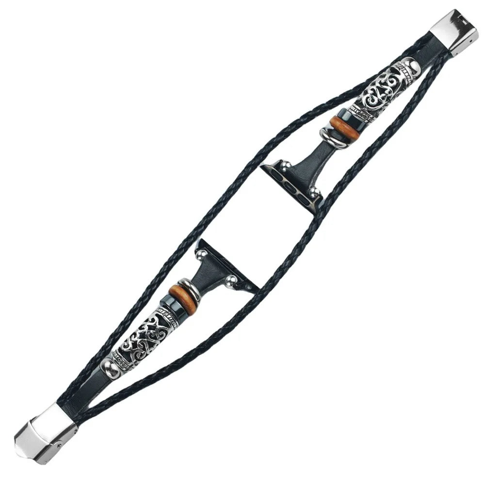 Watch Strap for Apple Watch Series 11 10 42mm / 9 8 7 41mm / SE3 SE2 SE 6 5 4 40mm / 3 2 1 38mm Ethnic Retro Band - Black - 1