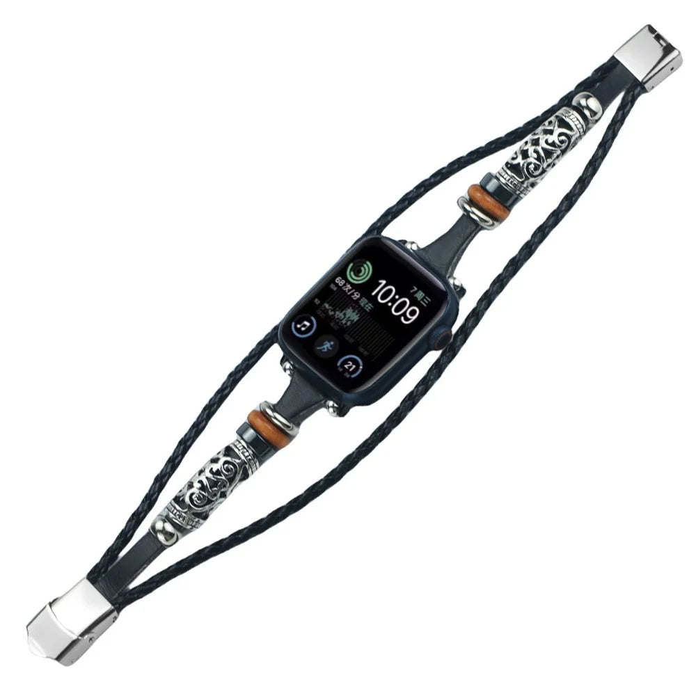 Watch Strap for Apple Watch Series 11 10 42mm / 9 8 7 41mm / SE3 SE2 SE 6 5 4 40mm / 3 2 1 38mm Ethnic Retro Band - Black - 2