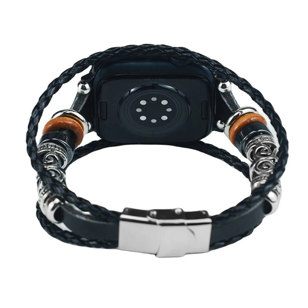 Watch Strap for Apple Watch Series 11 10 42mm / 9 8 7 41mm / SE3 SE2 SE 6 5 4 40mm / 3 2 1 38mm Ethnic Retro Band - Black - 4