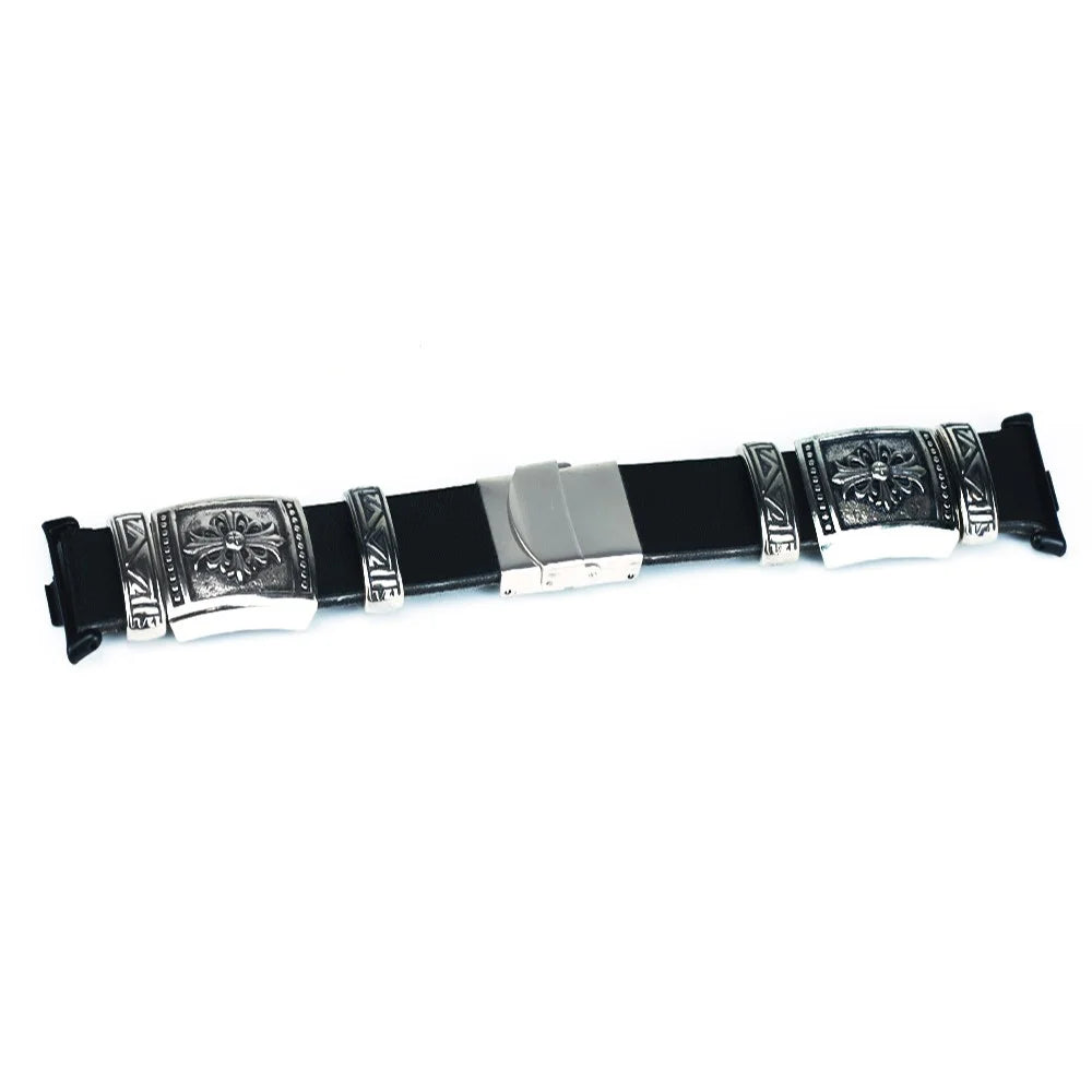 For Xiaomi Smart Band 10 Pro / 9 Pro / 8 Pro / Redmi Watch 6 / 5 / 4 Watch Strap Embossment Design Retro PU Leather + Alloy Wrist Strap - Black - 3