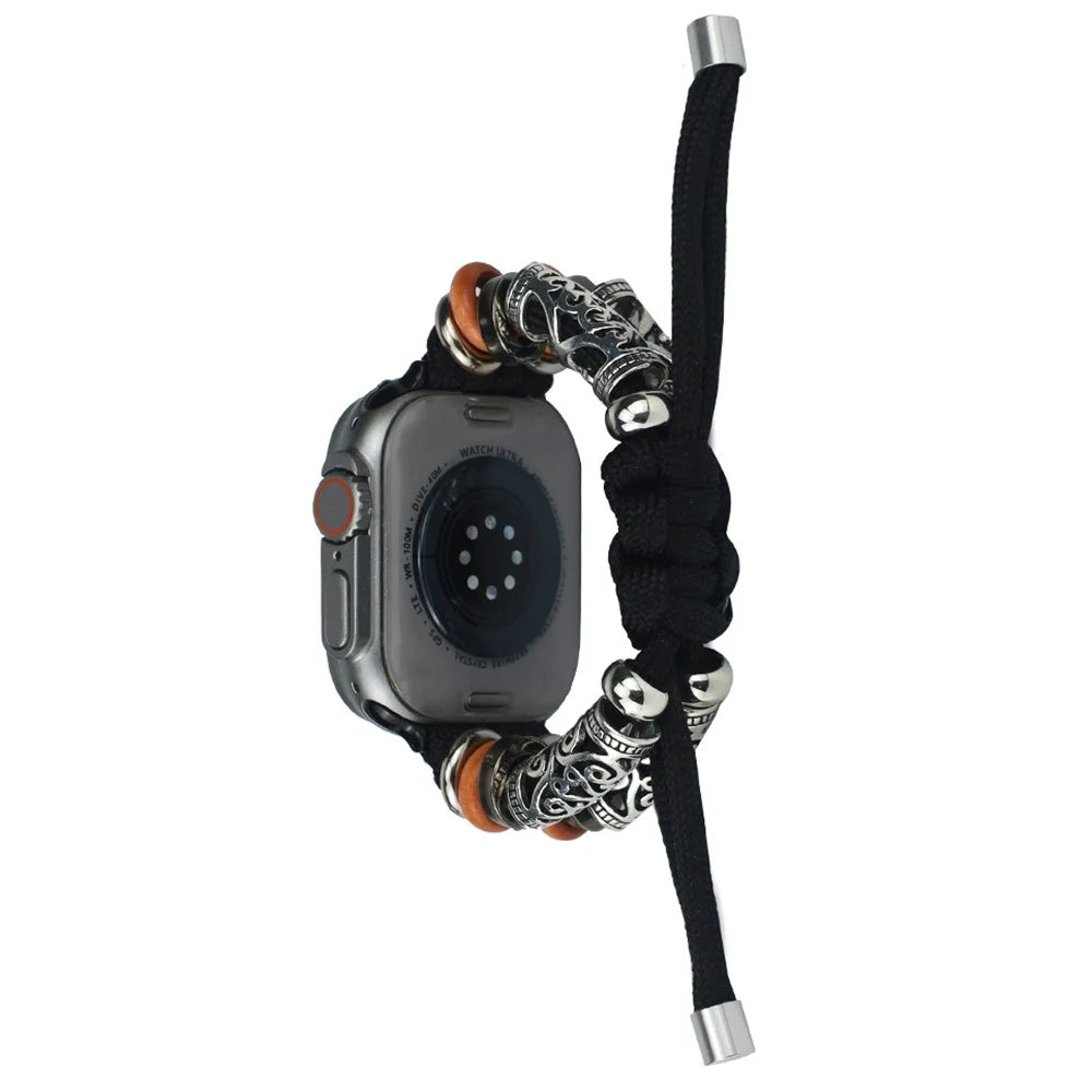 For Apple Watch Ultra 3 2 1 49mm / Series 11 10 46mm / 9 8 7 45mm / SE3 SE2 SE 6 5 4 44mm / 3 2 1 42mm Watch Strap Bead Braided Rope - Black - 1