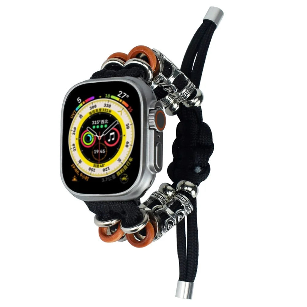 For Apple Watch Ultra 3 2 1 49mm / Series 11 10 46mm / 9 8 7 45mm / SE3 SE2 SE 6 5 4 44mm / 3 2 1 42mm Watch Strap Bead Braided Rope - Black - 2