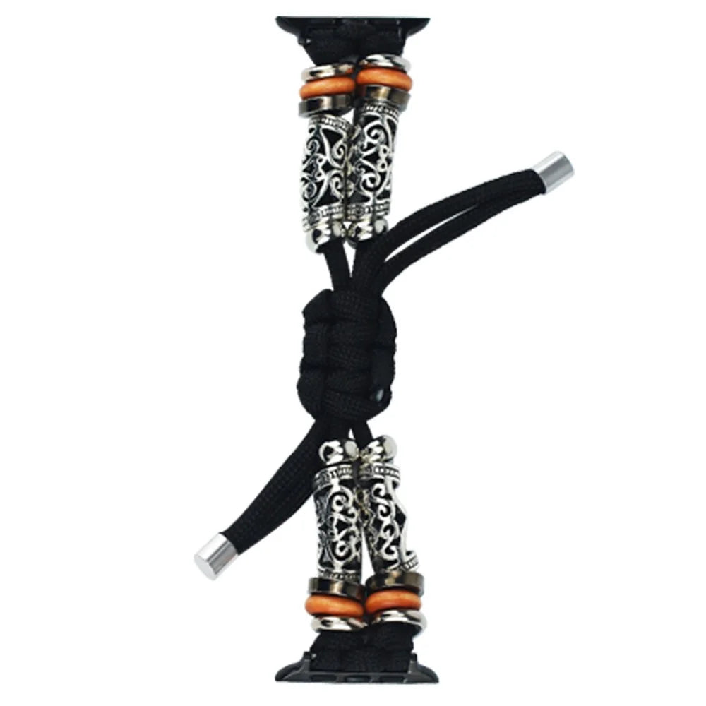 For Apple Watch Ultra 3 2 1 49mm / Series 11 10 46mm / 9 8 7 45mm / SE3 SE2 SE 6 5 4 44mm / 3 2 1 42mm Watch Strap Bead Braided Rope - Black - 3