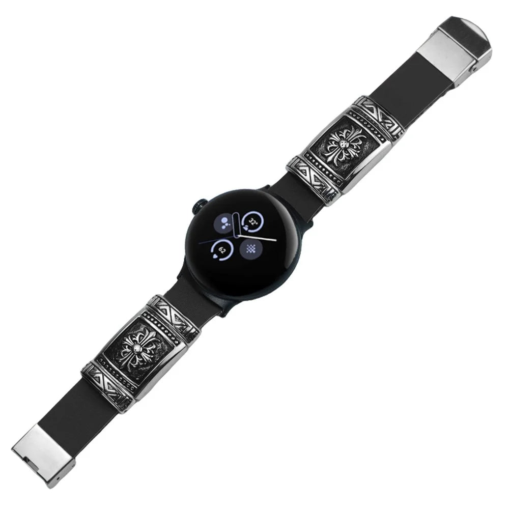For Google Pixel Watch 4 41mm / Watch 3 41mm / Watch 2 / Watch Replacement Strap Ethnic Embossed Bracelets Watch Band - Black - 3