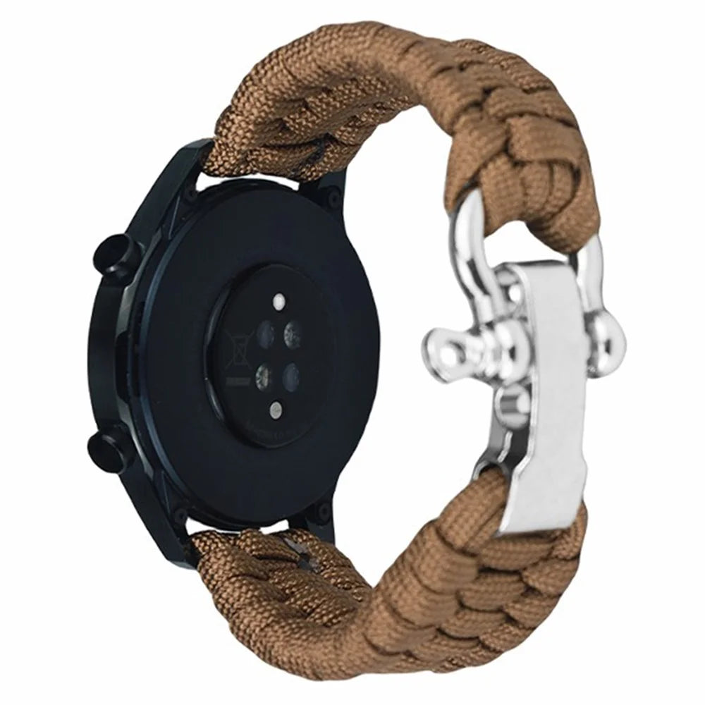 For Huawei Watch GT4 46mm / Samsung Galaxy Watch3 45mm Watch Strap 22mm Braided Rope Wrist Band - Brown - 1