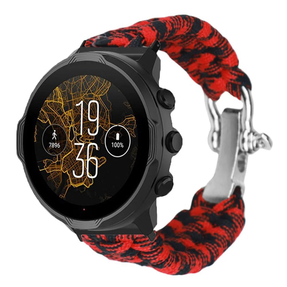 For Suunto Spartan Sport Wrist HR Baro / Suunto 7 / Suunto 9 24mm Watch Band Braided Rope Wrist Strap Bracelet - Red Black Camouflage - 2