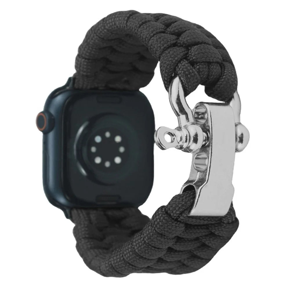For Apple Watch Ultra 3 2 1 49mm / Series 11 10 46mm / 9 8 7 45mm / SE3 SE2 SE 6 5 4 44mm / 3 2 1 42mm Nylon Braided Watch Band - Black - 1